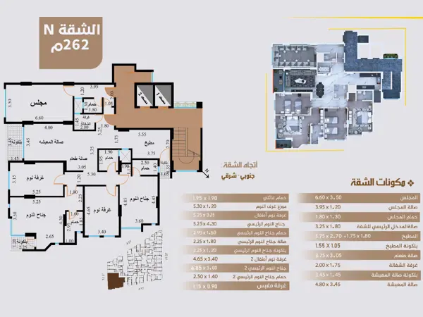 شقق للبيع | نموذج N | بمساحة 262م² | برج الجوهرة 3